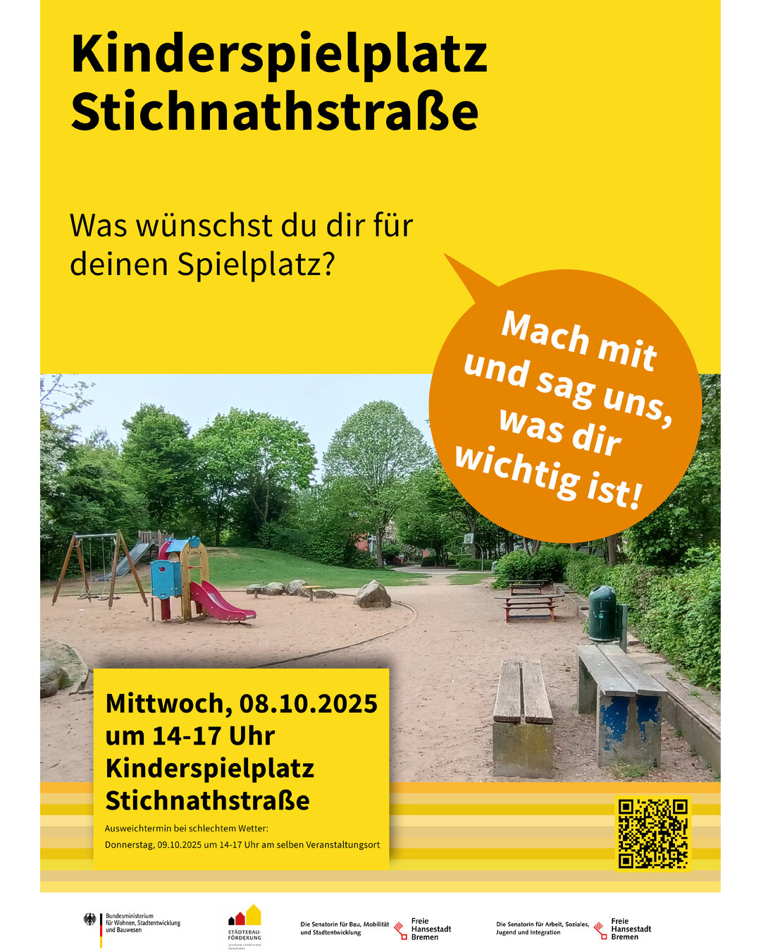 Plakat mit Infos zur Spielplatzbeteiligung in Kattenturm