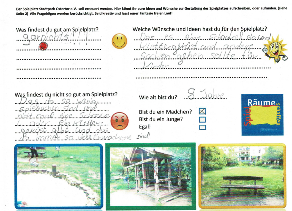 Wünsche zur Gestaltung des Spielplatzes