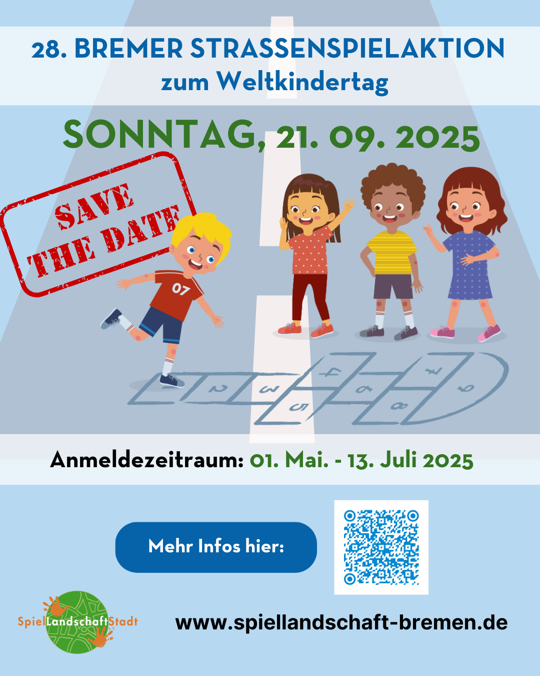 Am 21.09.2025 findet die 28. Bremer Kinderspielaktion statt! Welche Straßen in deiner Nähe dabei sind, findet du hier.